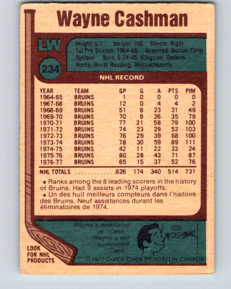 1977-78 O-Pee-Chee #234 Wayne Cashman Boston Bruins V14599