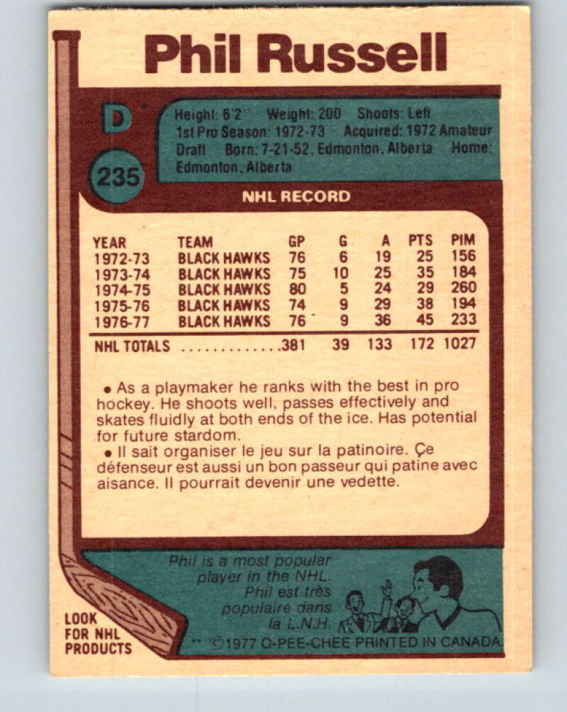 1977-78 O-Pee-Chee #235 Phil Russell Chicago Blackhawks V14603