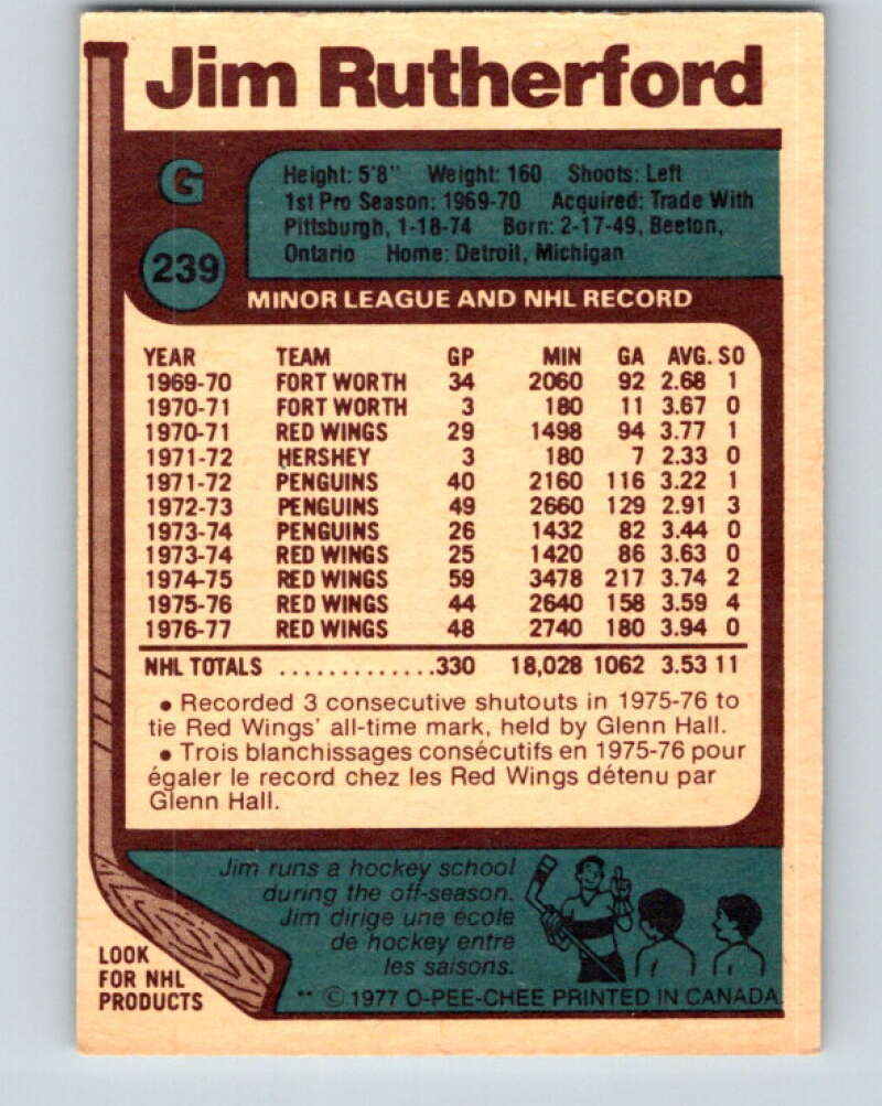 1977-78 O-Pee-Chee #239 Jim Rutherford Detroit Red Wings V14634