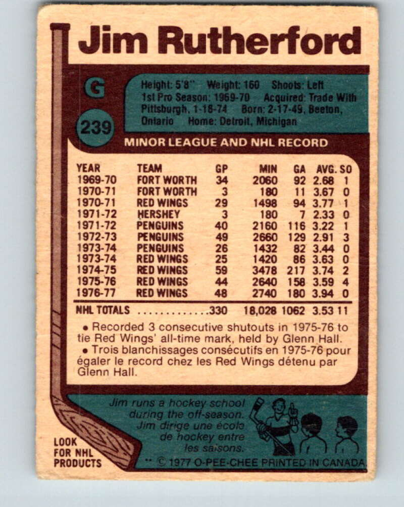 1977-78 O-Pee-Chee #239 Jim Rutherford Detroit Red Wings V14637