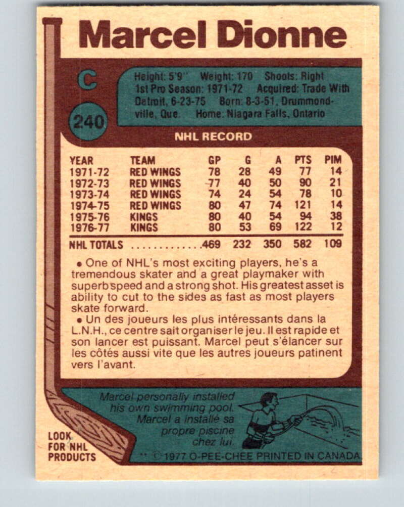 1977-78 O-Pee-Chee #240 Marcel Dionne AS Los Angeles Kings V14643