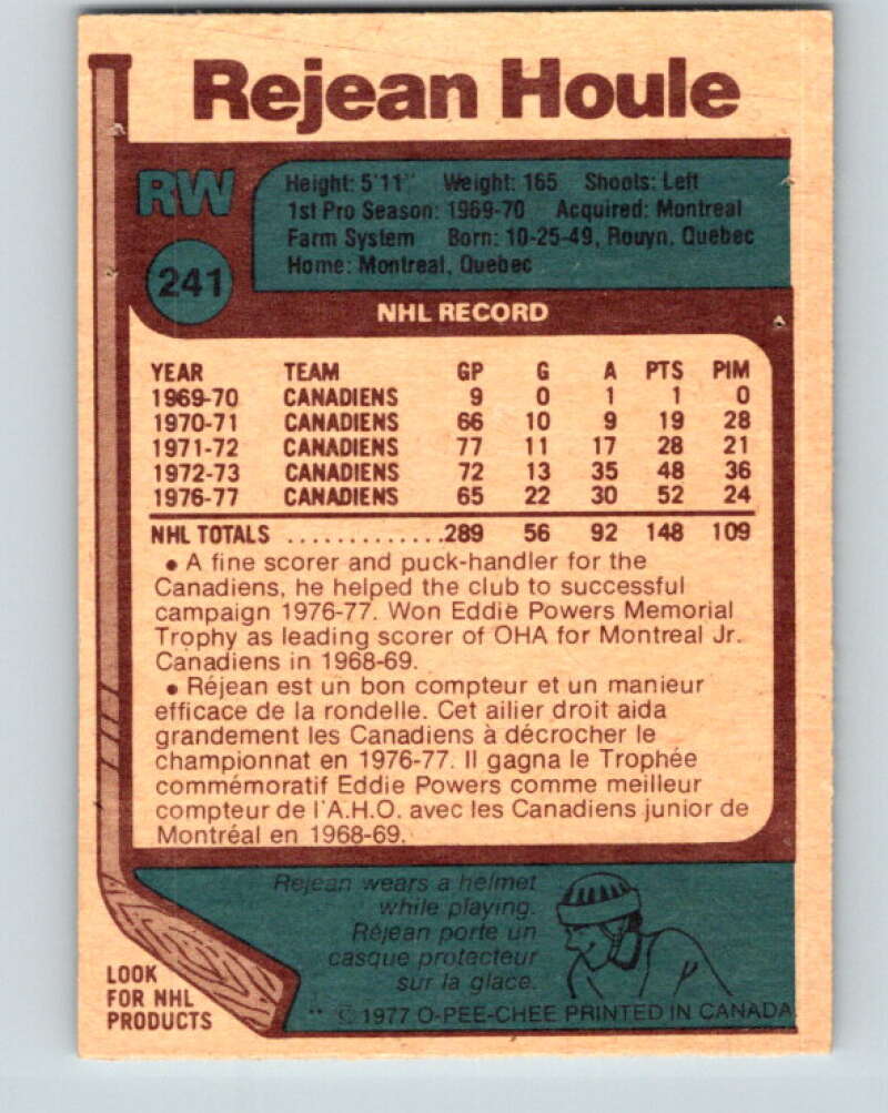 1977-78 O-Pee-Chee #241 Rejean Houle Montreal Canadiens V14653
