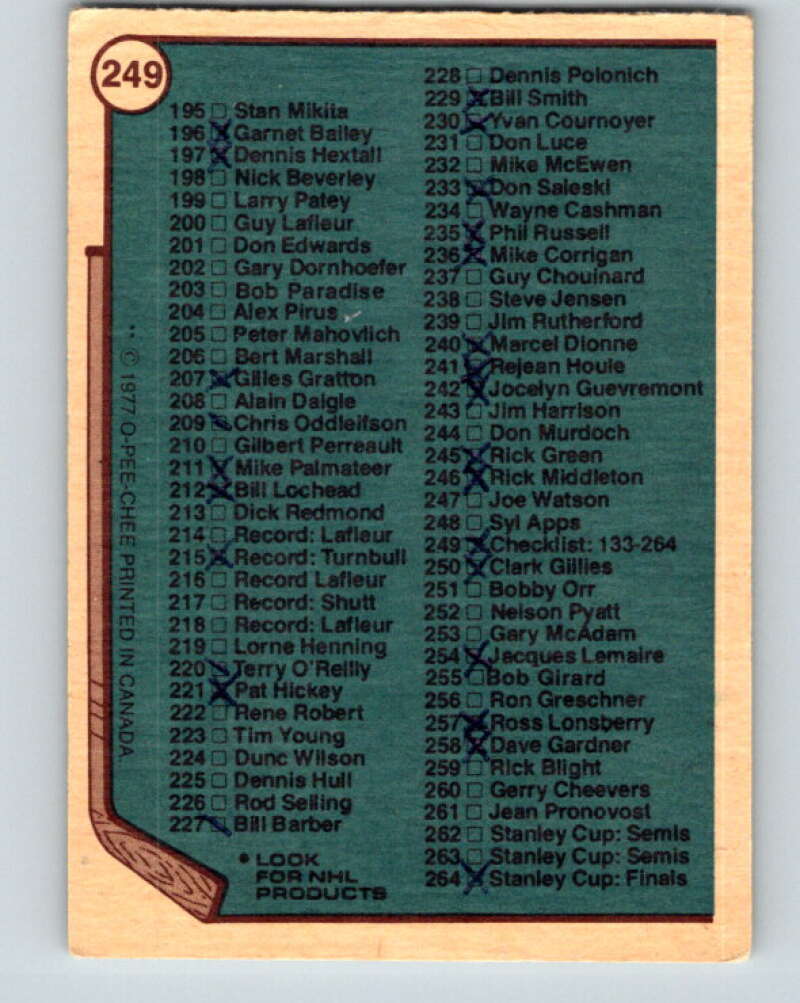 1977-78 O-Pee-Chee #249 Checklist V14705