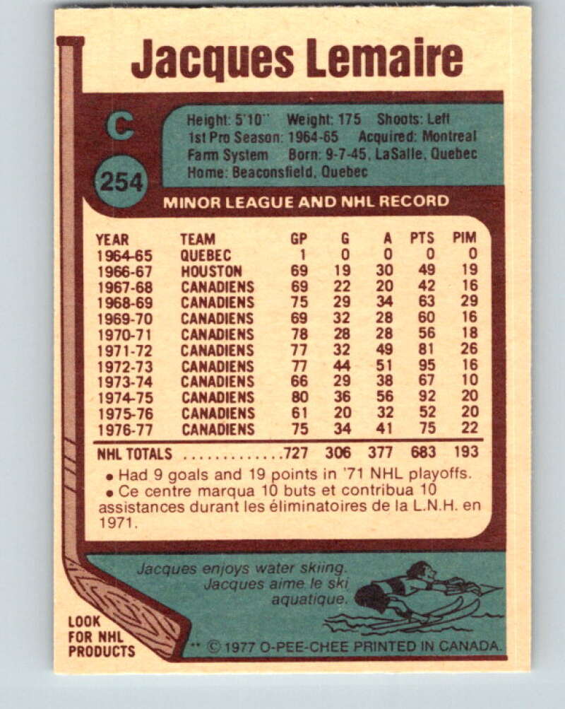 1977-78 O-Pee-Chee #254 Jacques Lemaire Montreal Canadiens V14744