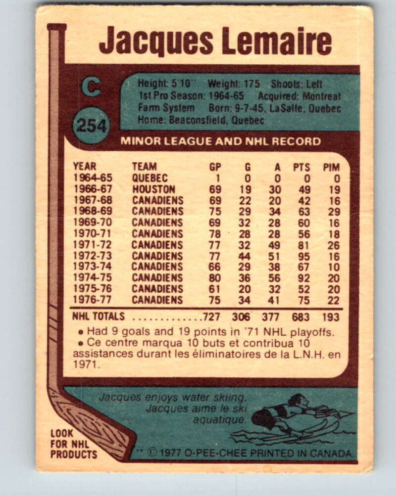 1977-78 O-Pee-Chee #254 Jacques Lemaire Montreal Canadiens V14748