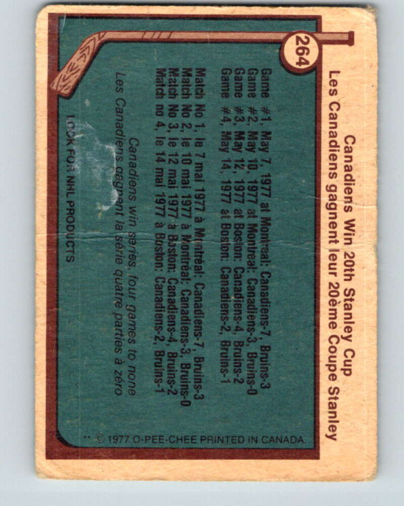 1977-78 O-Pee-Chee #264 Stanley Cup Montreal Canadiens V14812