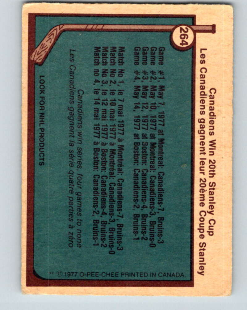 1977-78 O-Pee-Chee #264 Stanley Cup Montreal Canadiens V14813