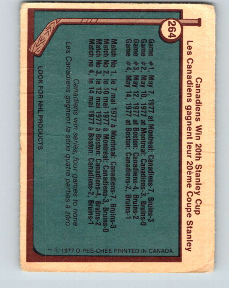 1977-78 O-Pee-Chee #264 Stanley Cup Montreal Canadiens V14815