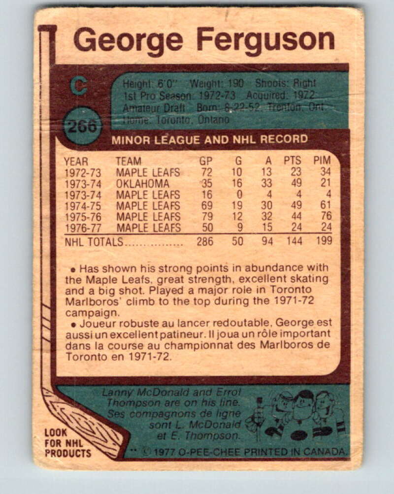 1977-78 O-Pee-Chee #266 George Ferguson Toronto Maple Leafs V14830