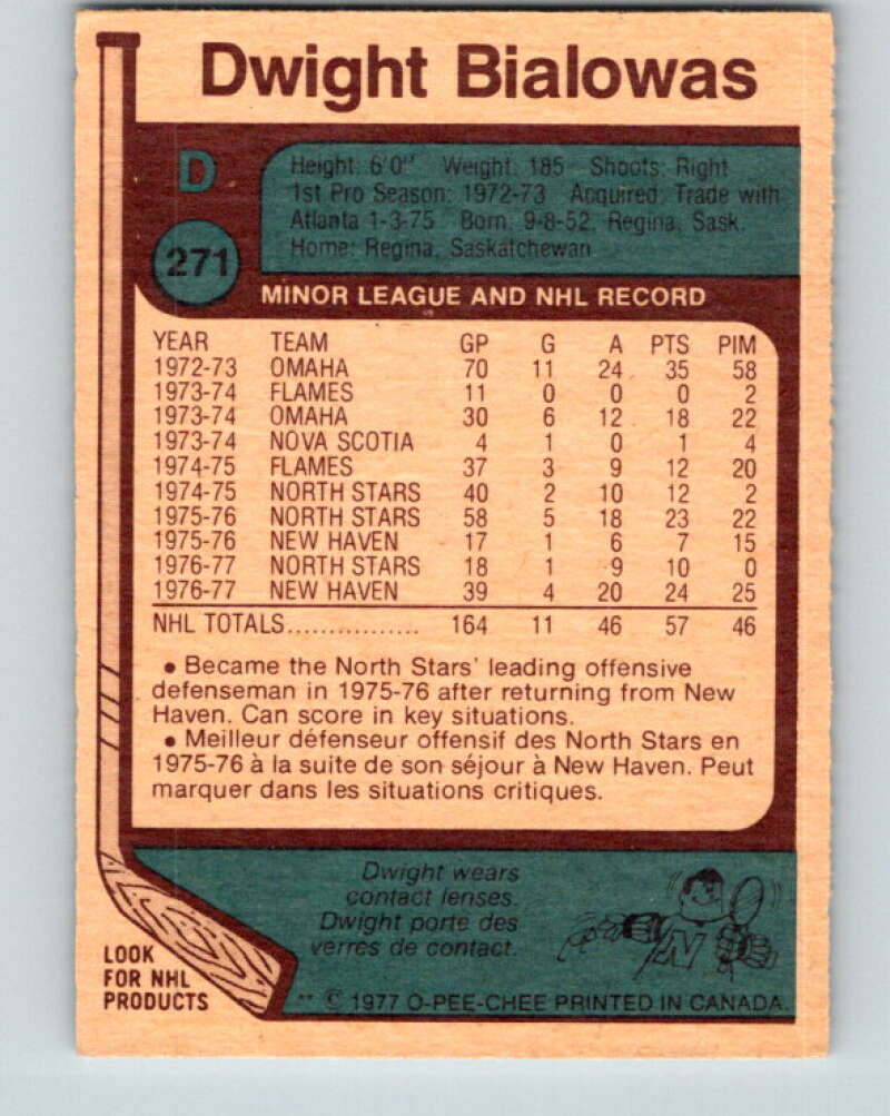 1977-78 O-Pee-Chee #271 Dwight Bialowas Minnesota North Stars V14860