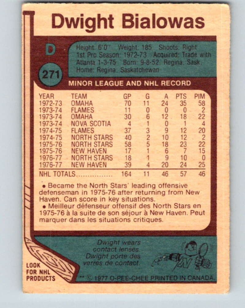 1977-78 O-Pee-Chee #271 Dwight Bialowas Minnesota North Stars V14862