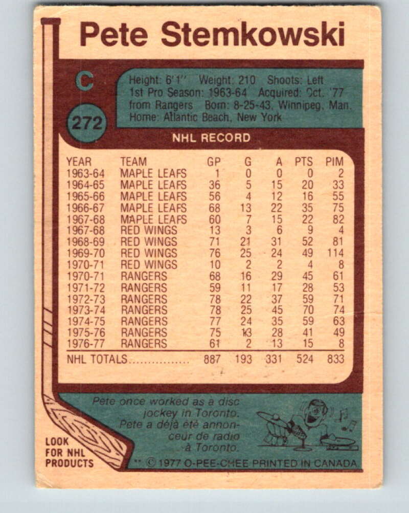 1977-78 O-Pee-Chee #272 Pete Stemkowski Los Angeles Kings V14868