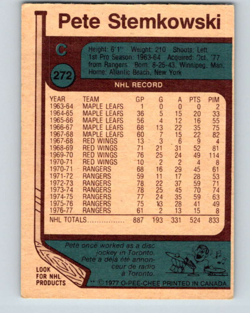 1977-78 O-Pee-Chee #272 Pete Stemkowski Los Angeles Kings V14873