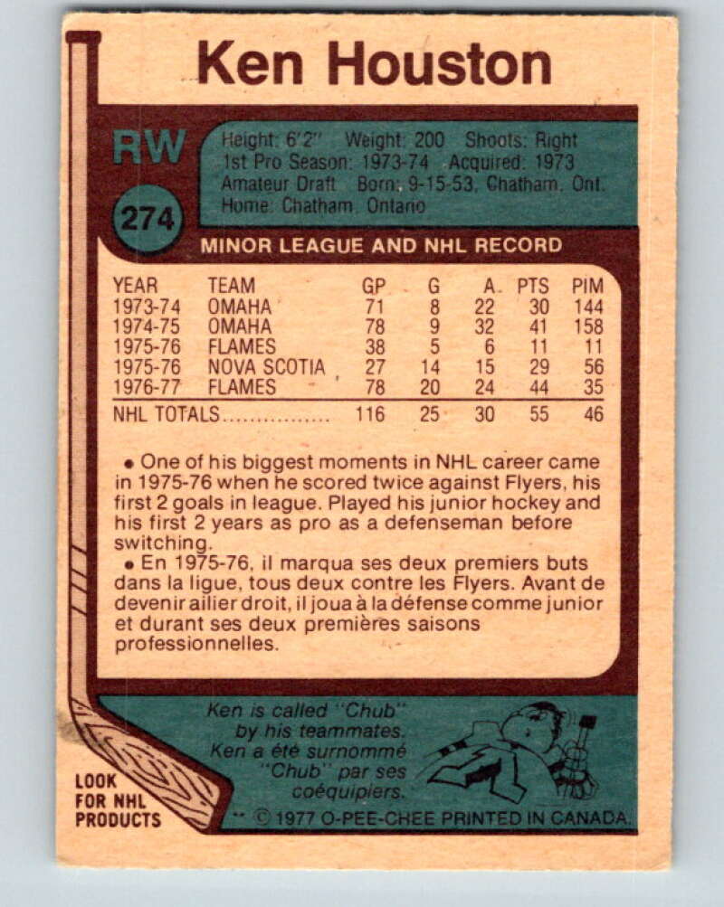 1977-78 O-Pee-Chee #274 Ken Houston RC Rookie Atlanta Flames V14889