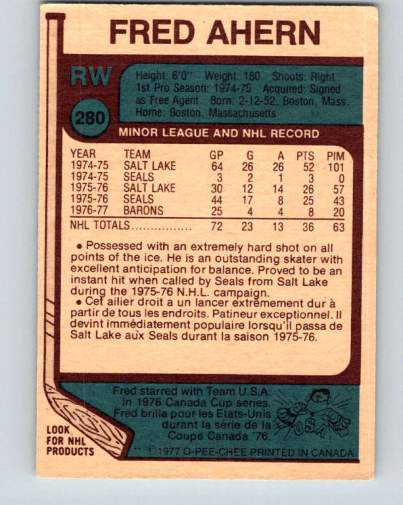 1977-78 O-Pee-Chee #280 Fred Ahern Cleveland Barons V14925