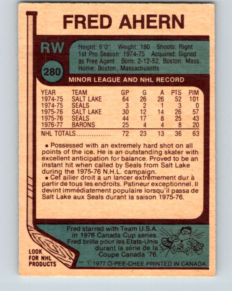 1977-78 O-Pee-Chee #280 Fred Ahern Cleveland Barons V14927