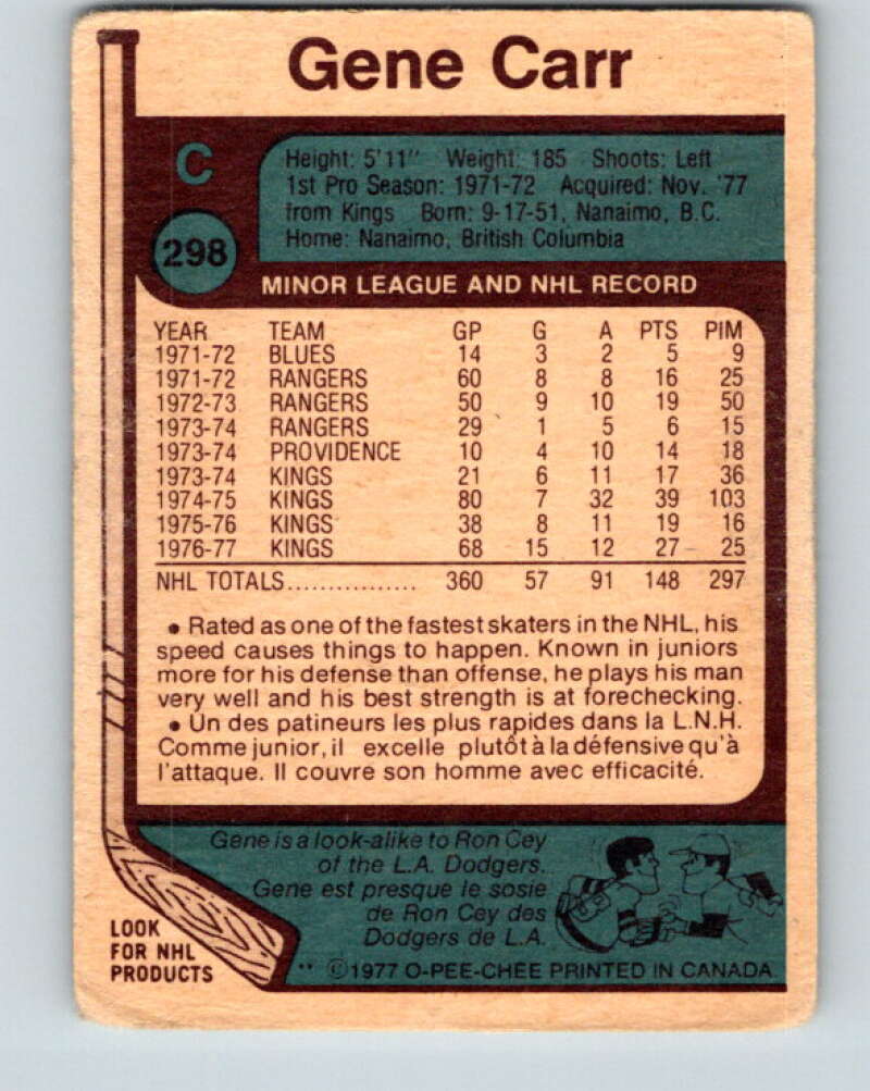 1977-78 O-Pee-Chee #298 Gene Carr Pittsburgh Penguins V15059