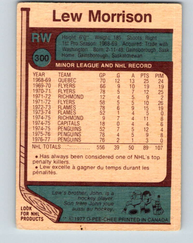 1977-78 O-Pee-Chee #300 Lew Morrison Pittsburgh Penguins V15079