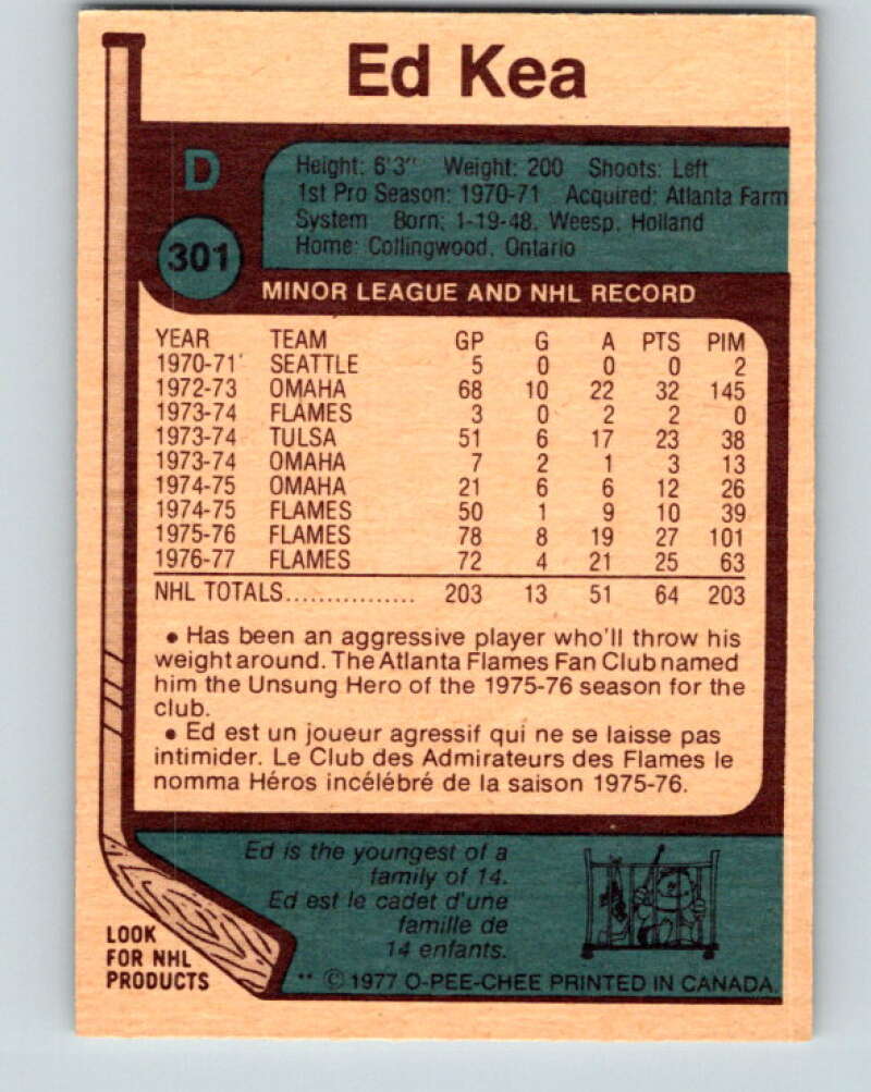 1977-78 O-Pee-Chee #301 Ed Kea Atlanta Flames V15080