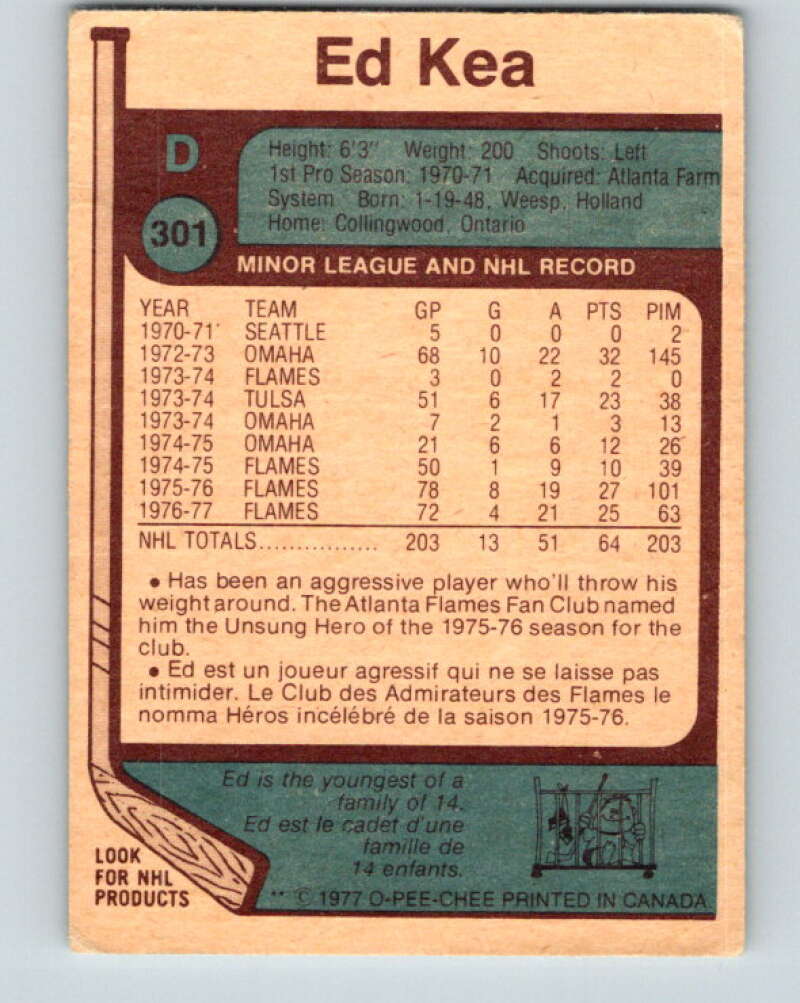 1977-78 O-Pee-Chee #301 Ed Kea Atlanta Flames V15085