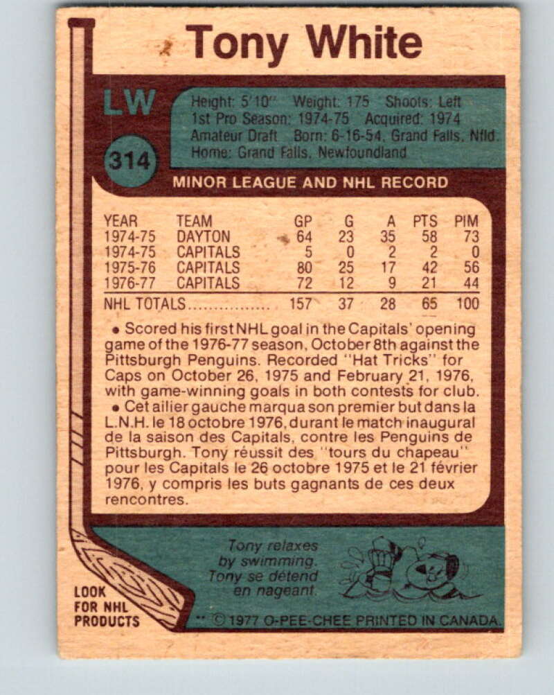 1977-78 O-Pee-Chee #314 Tony White Washington Capitals V15193