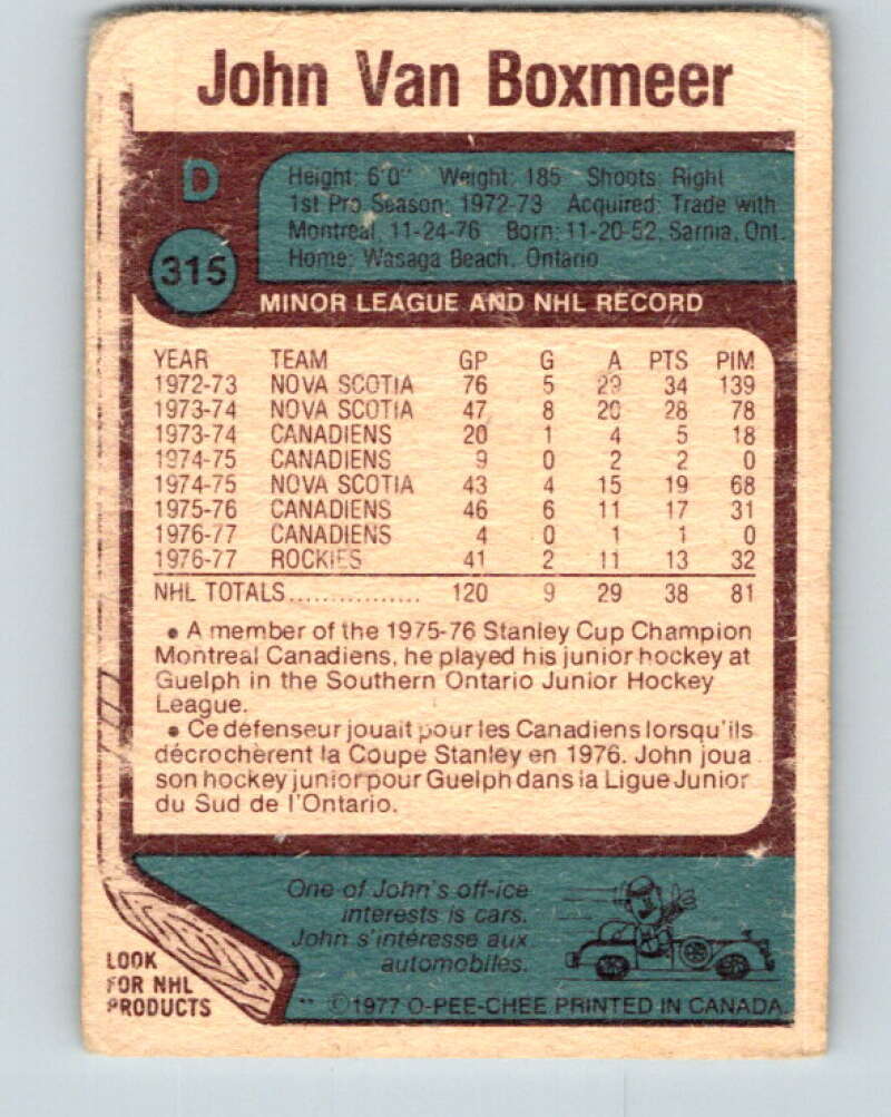 1977-78 O-Pee-Chee #315 John Van Boxmeer Colorado Rockies V15201