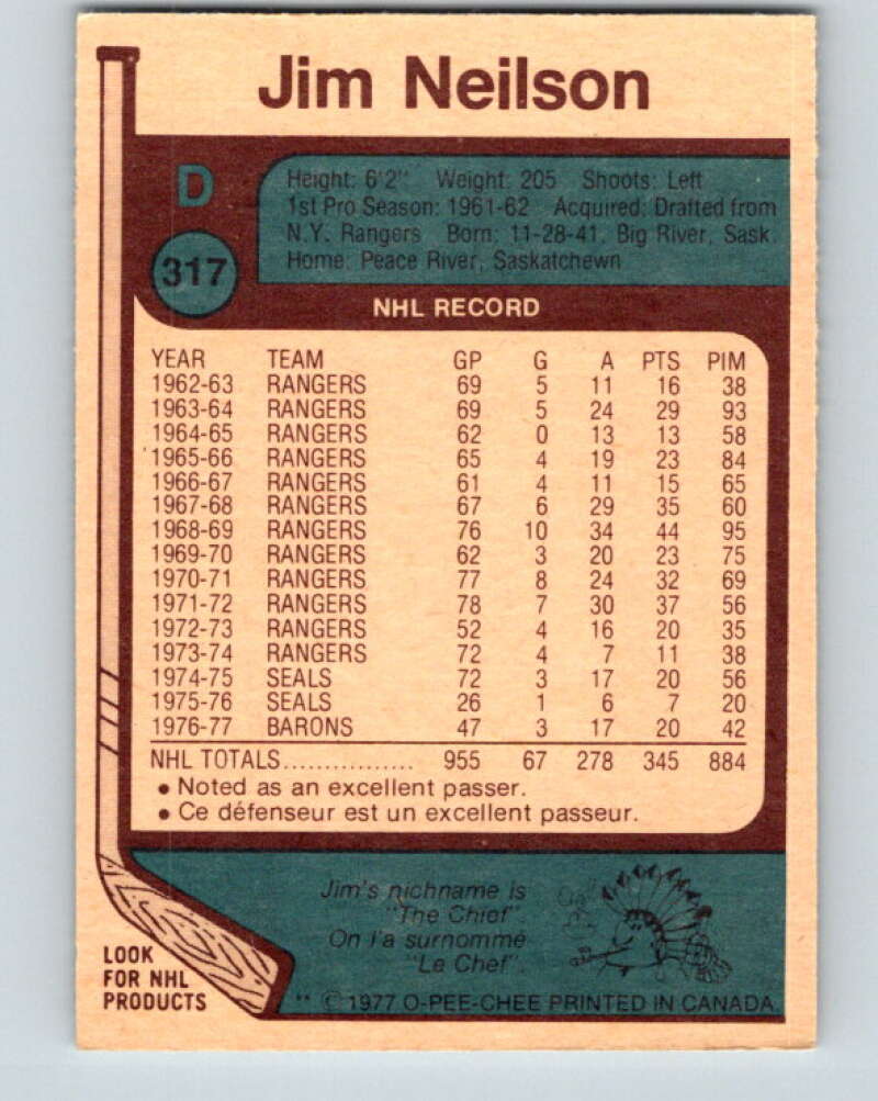 1977-78 O-Pee-Chee #317 Jim Neilson Cleveland Barons V15215
