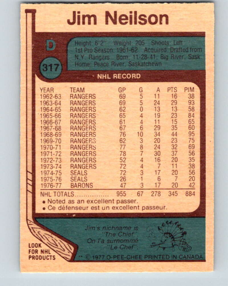 1977-78 O-Pee-Chee #317 Jim Neilson Cleveland Barons V15216