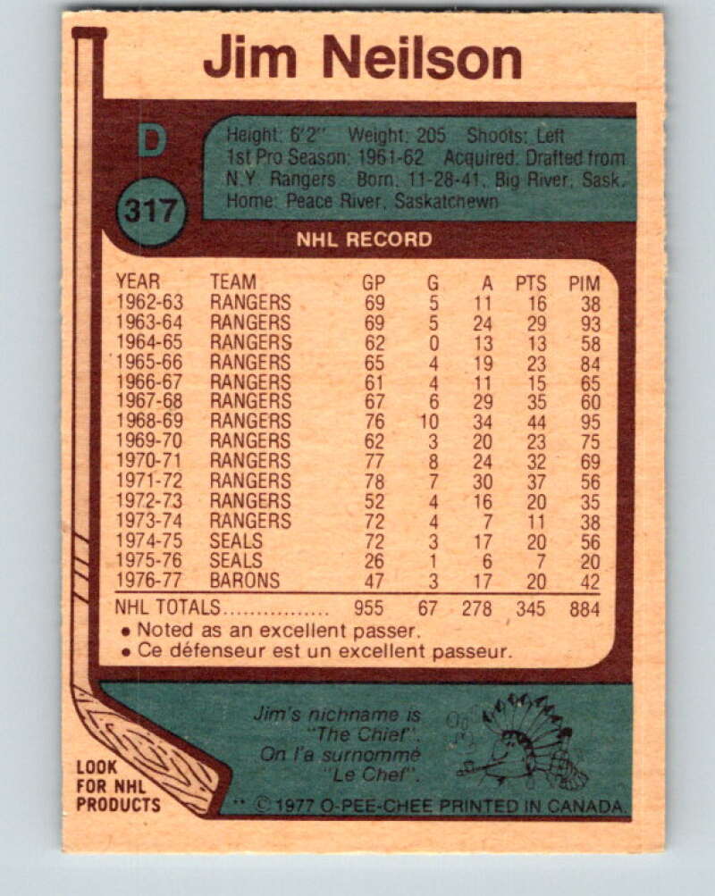 1977-78 O-Pee-Chee #317 Jim Neilson Cleveland Barons V15217