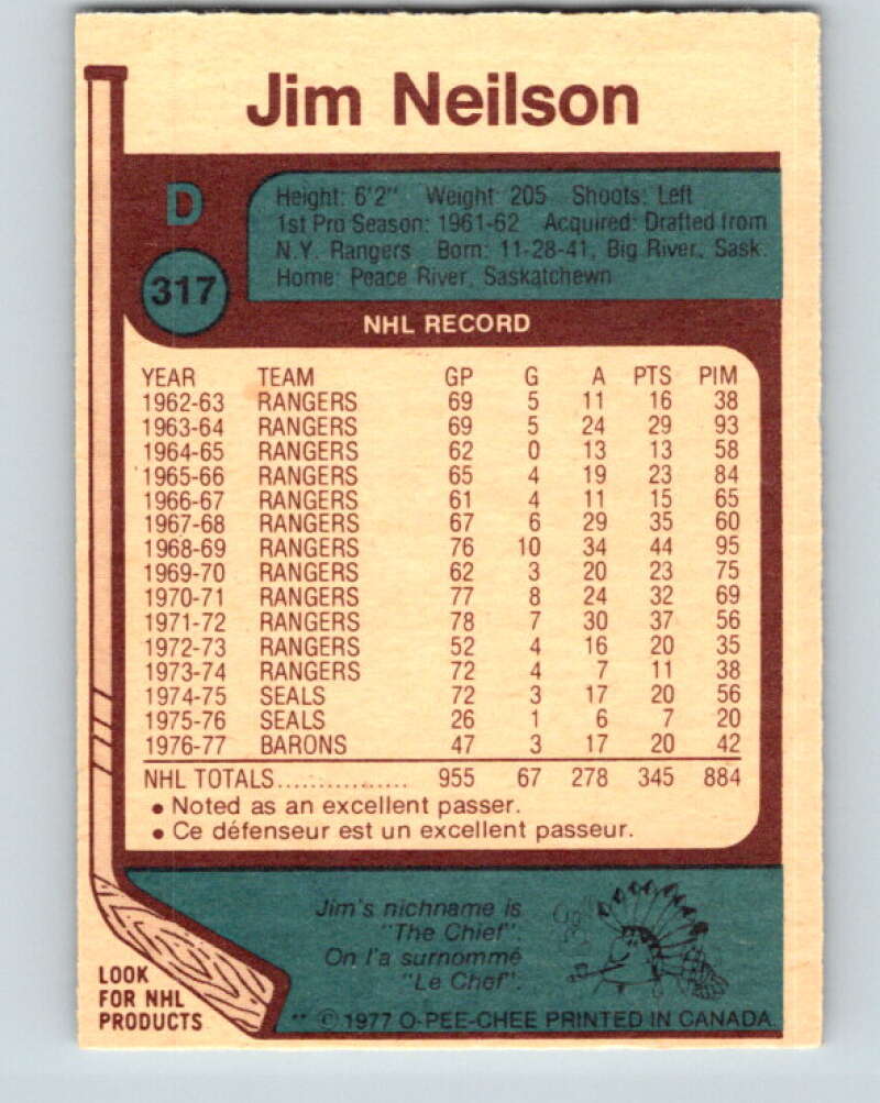 1977-78 O-Pee-Chee #317 Jim Neilson Cleveland Barons V15218