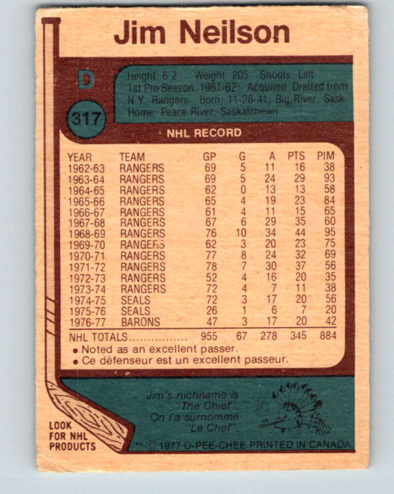 1977-78 O-Pee-Chee #317 Jim Neilson Cleveland Barons V15222