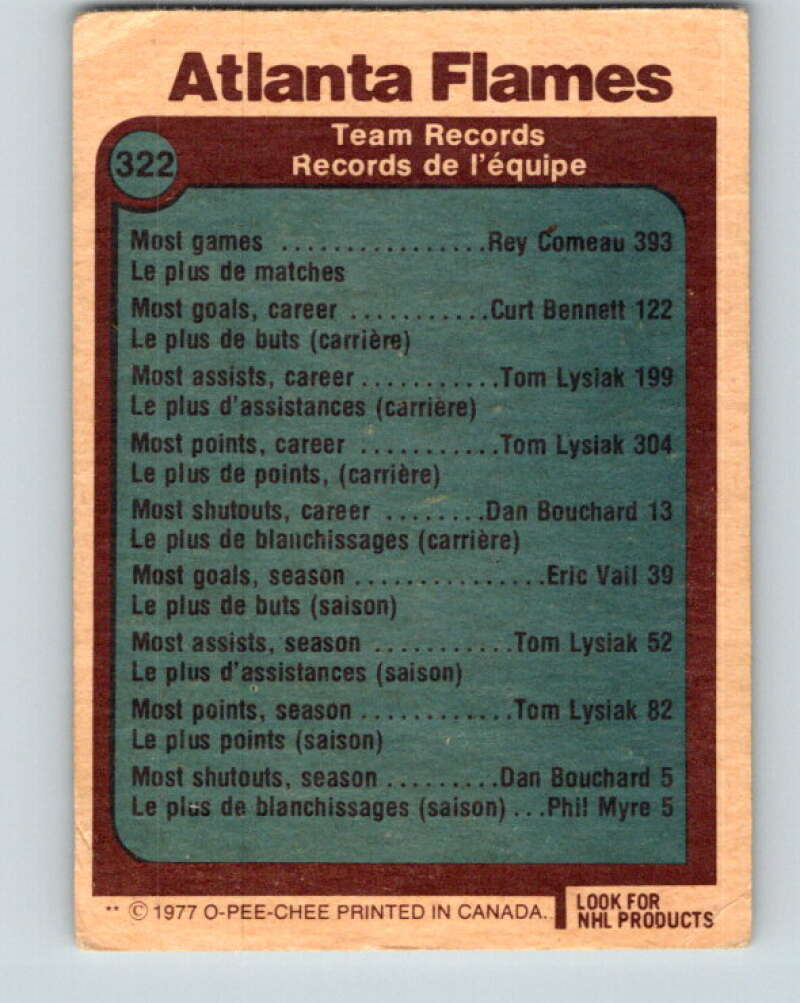 1977-78 O-Pee-Chee #322 Atlanta Flames Records Atlanta Flames V15253