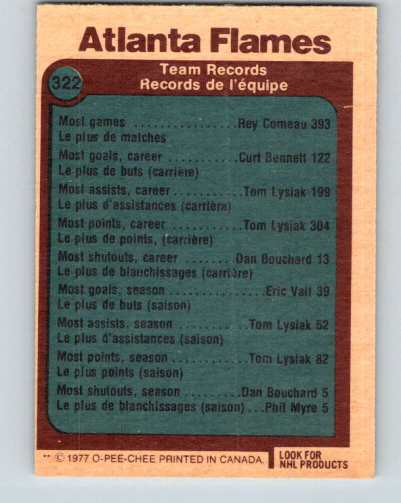 1977-78 O-Pee-Chee #322 Atlanta Flames Records Atlanta Flames V15255