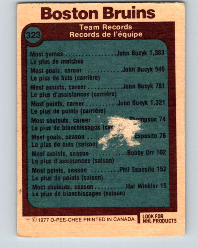 1977-78 O-Pee-Chee #323 Boston Bruins Records Boston Bruins V15259