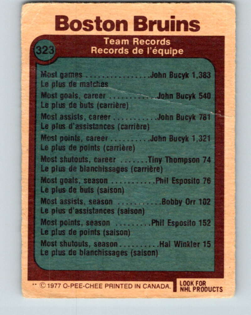 1977-78 O-Pee-Chee #323 Boston Bruins Records Boston Bruins V15261