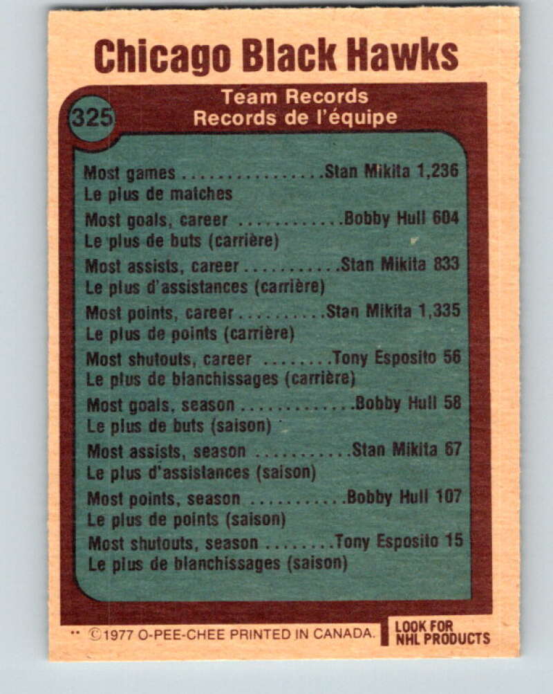 1977-78 O-Pee-Chee #325 Chicago Blackhawks Chicago Blackhawks V15268