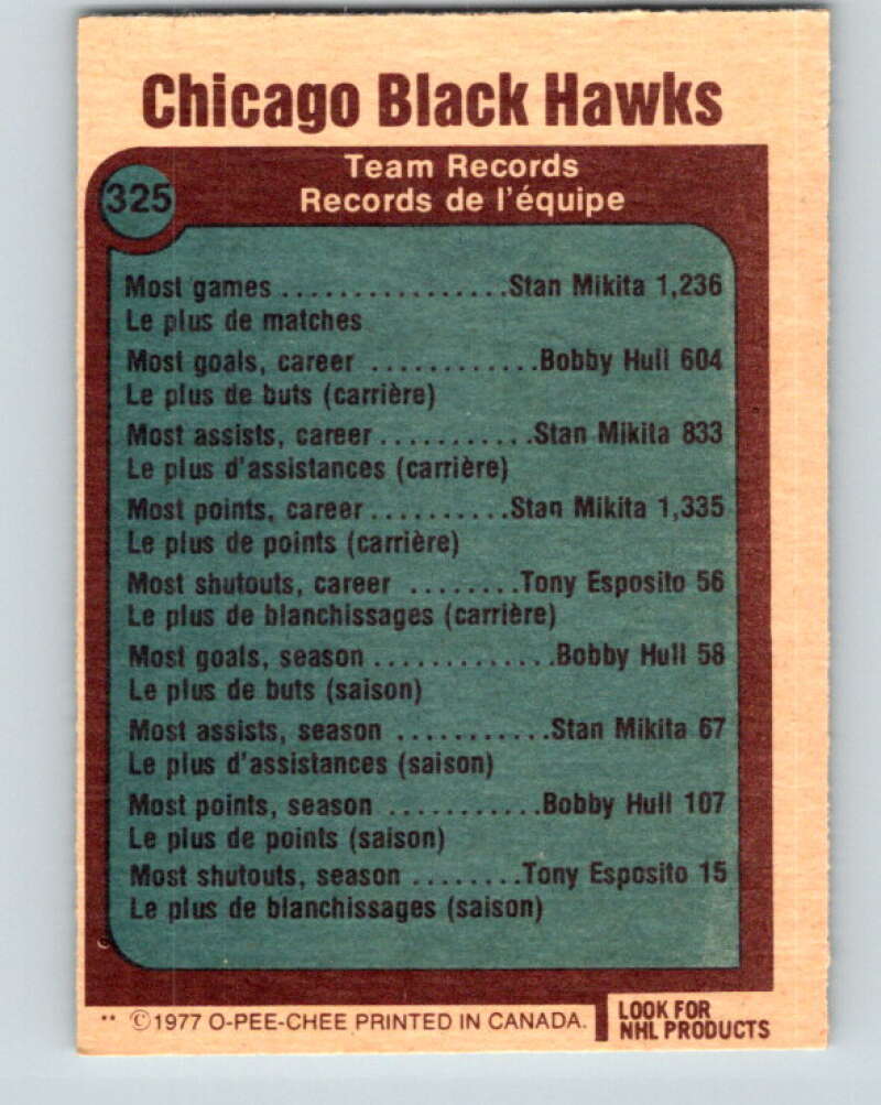 1977-78 O-Pee-Chee #325 Chicago Blackhawks Chicago Blackhawks V15270