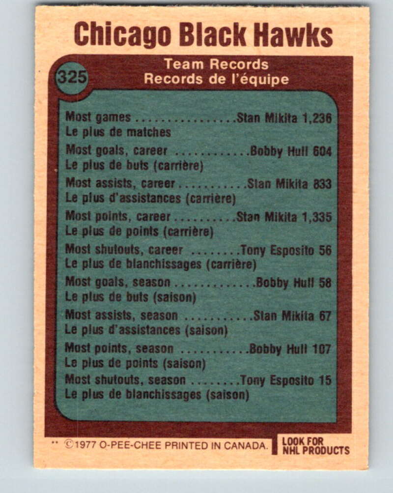 1977-78 O-Pee-Chee #325 Chicago Blackhawks Chicago Blackhawks V15271