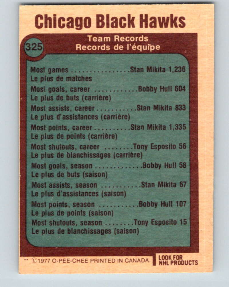 1977-78 O-Pee-Chee #325 Chicago Blackhawks Chicago Blackhawks V15272