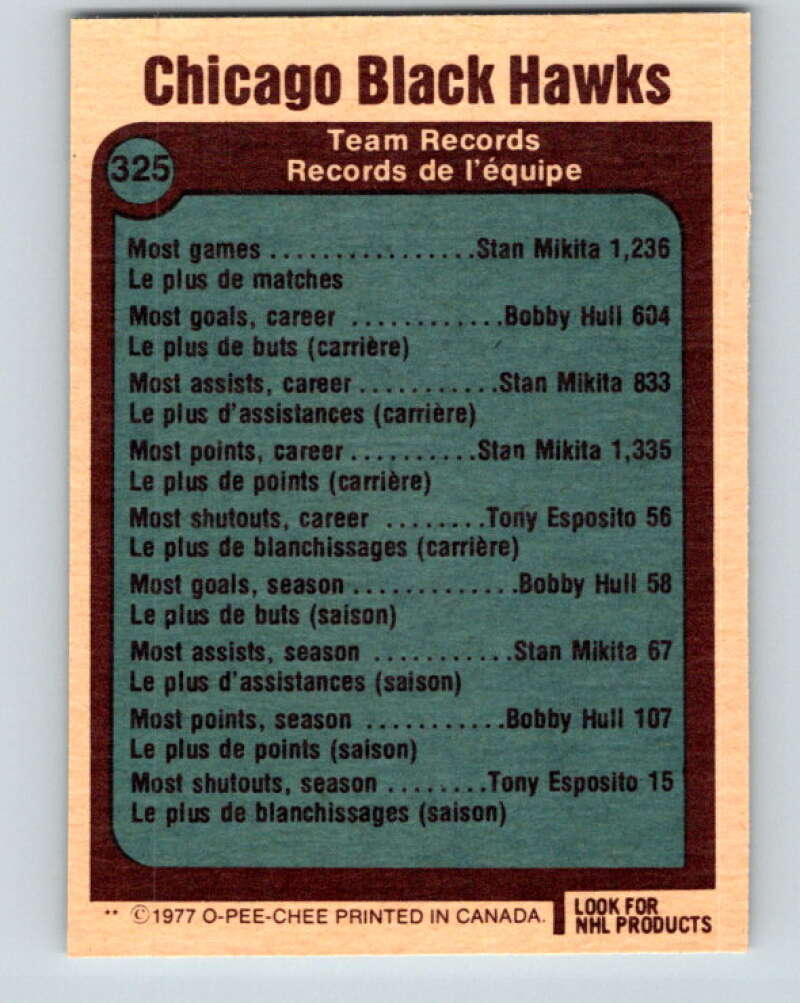1977-78 O-Pee-Chee #325 Chicago Blackhawks Chicago Blackhawks V15273