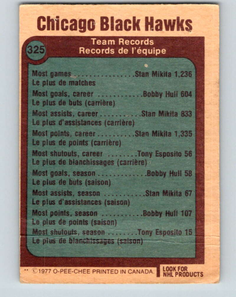1977-78 O-Pee-Chee #325 Chicago Blackhawks Chicago Blackhawks V15275
