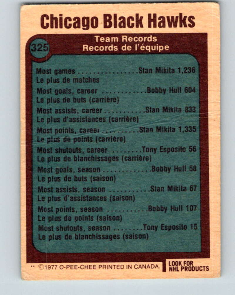 1977-78 O-Pee-Chee #325 Chicago Blackhawks Chicago Blackhawks V15277