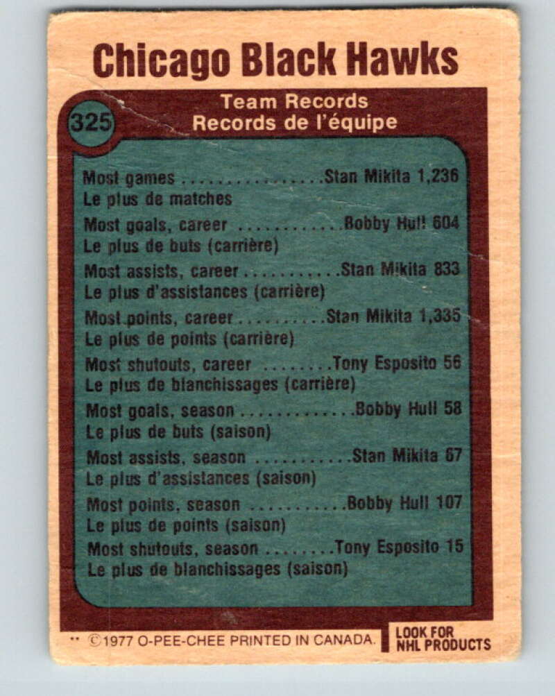 1977-78 O-Pee-Chee #325 Chicago Blackhawks Chicago Blackhawks V15278