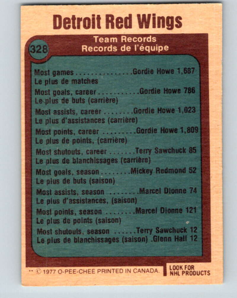 1977-78 O-Pee-Chee #328 Detroit Red Wings Records Detroit Red Wings V15294