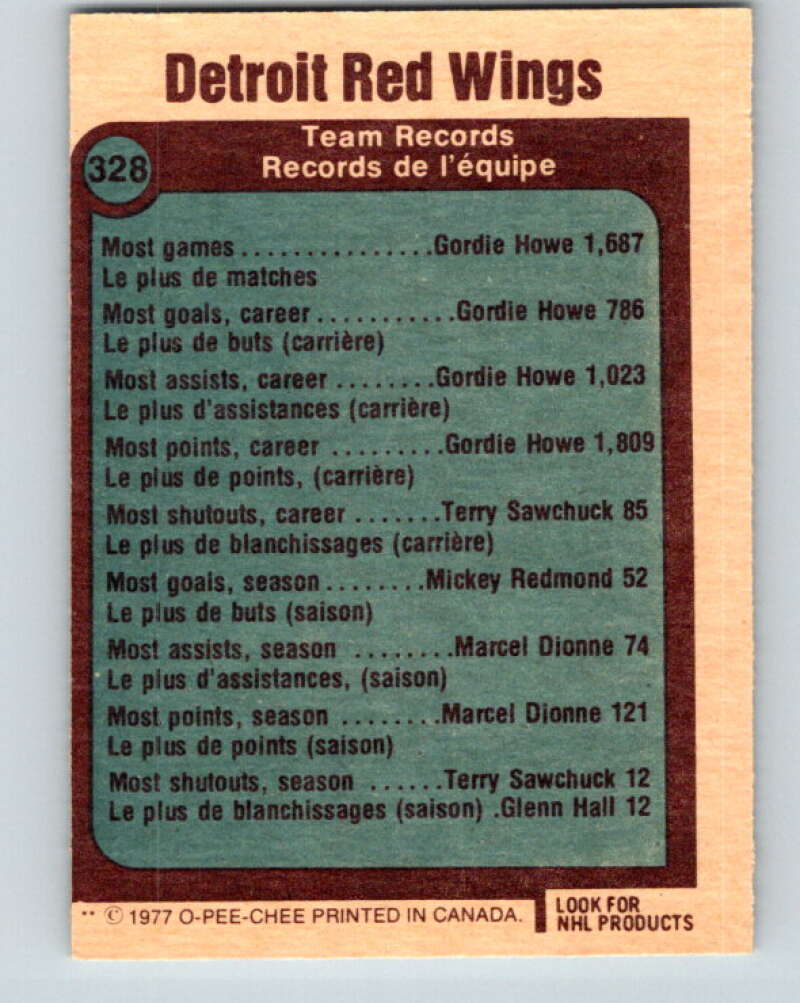 1977-78 O-Pee-Chee #328 Detroit Red Wings Records Detroit Red Wings V15295