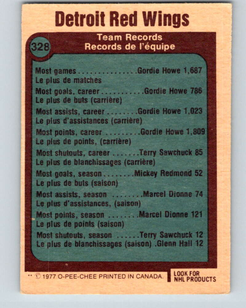 1977-78 O-Pee-Chee #328 Detroit Red Wings Records Detroit Red Wings V15298