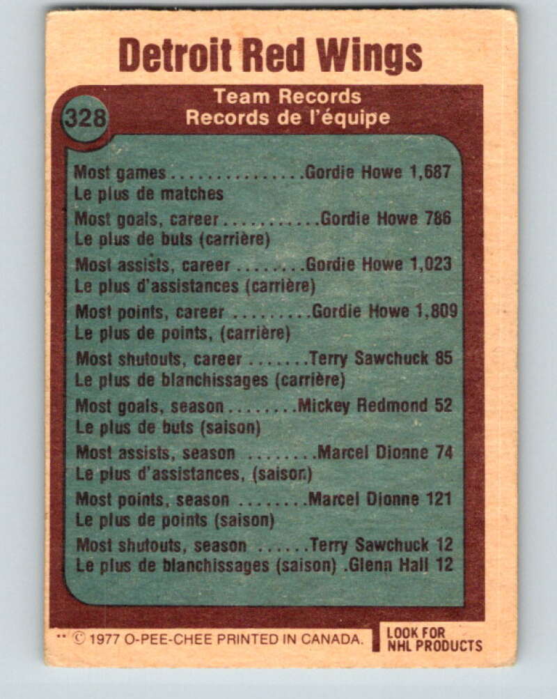 1977-78 O-Pee-Chee #328 Detroit Red Wings Records Detroit Red Wings V15299
