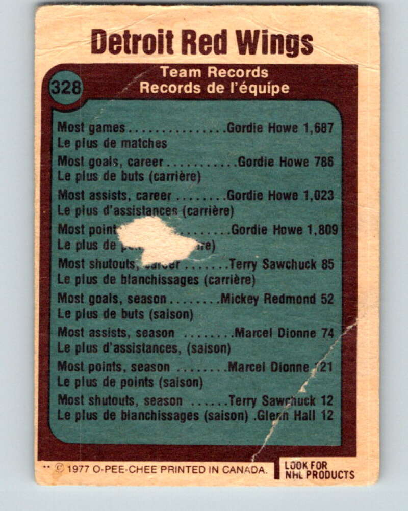 1977-78 O-Pee-Chee #328 Detroit Red Wings Records Detroit Red Wings V15300