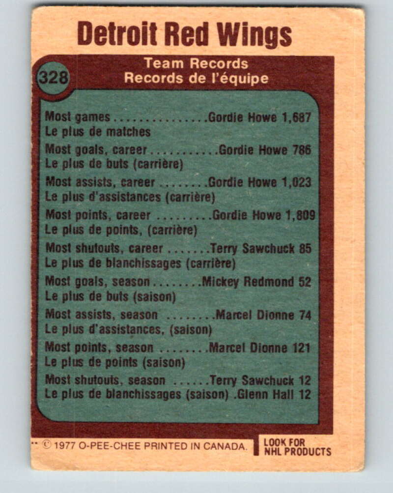 1977-78 O-Pee-Chee #328 Detroit Red Wings Records Detroit Red Wings V15302