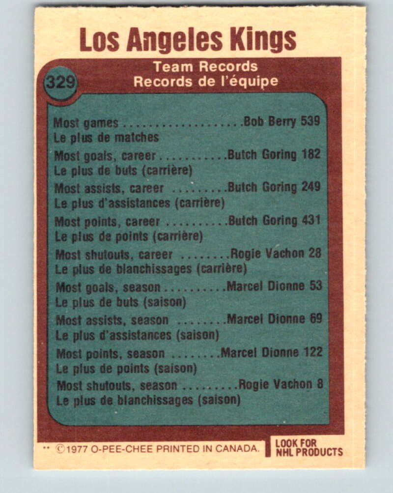 1977-78 O-Pee-Chee #329 Los Angeles Kings Records Los Angeles Kings V15304
